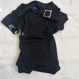 y2k office siren grunge blouse with square ring detail